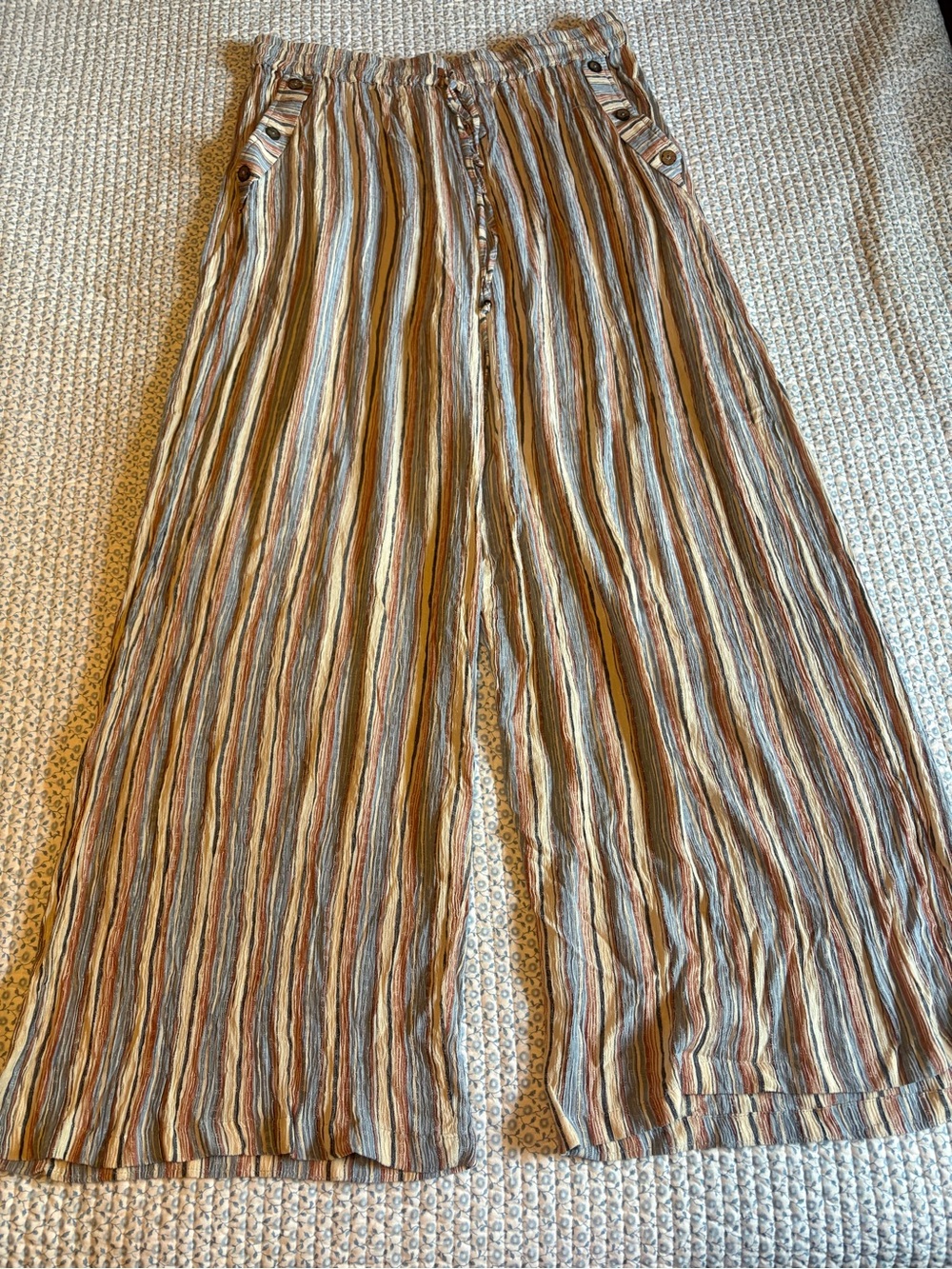 Romantic Gypsy Woven Rayon Women's Striped Wide Leg Boho Casual Pants NWT